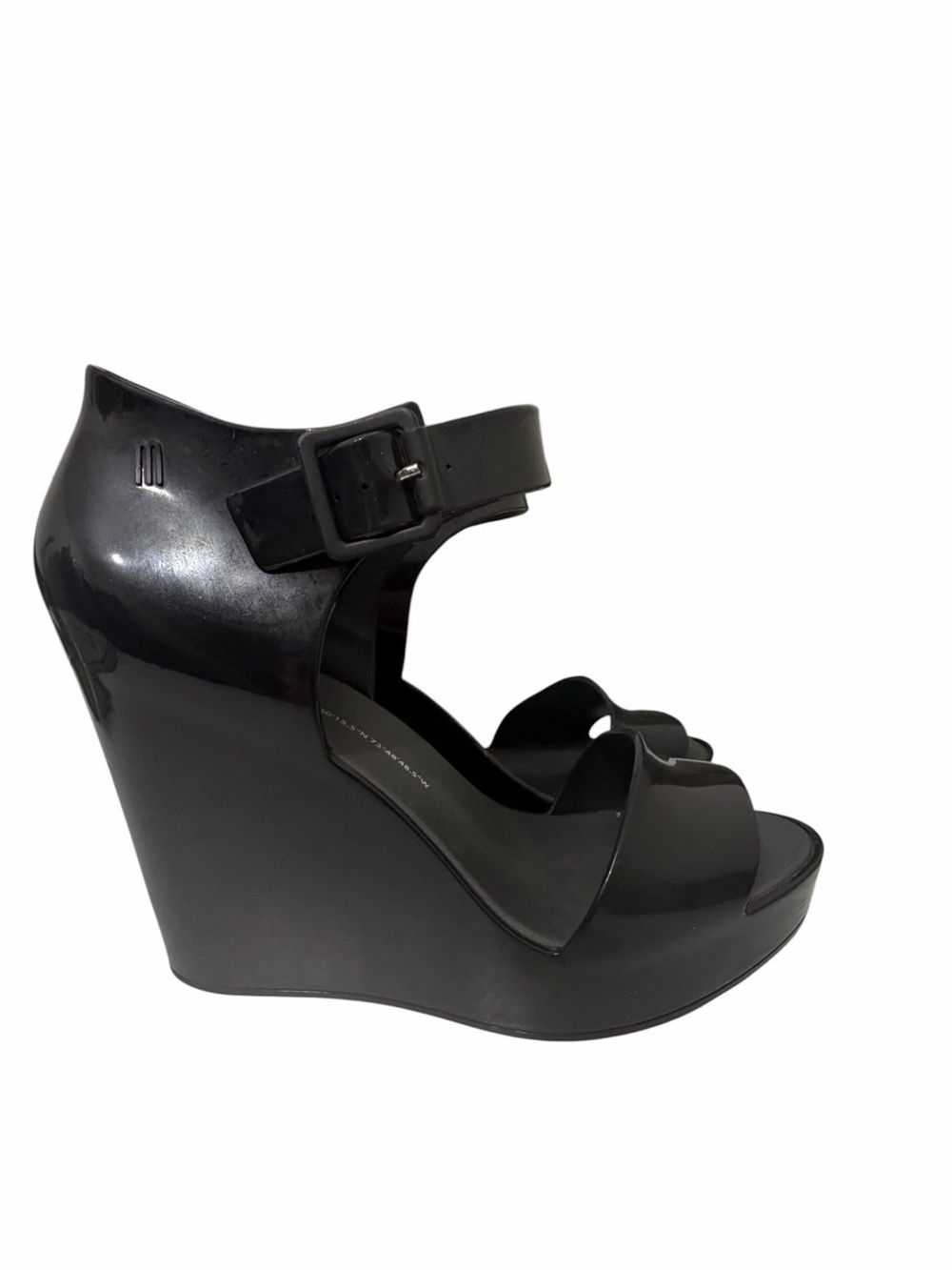 Melissa Black Gloss Wedge Sandals with Ankle Strap